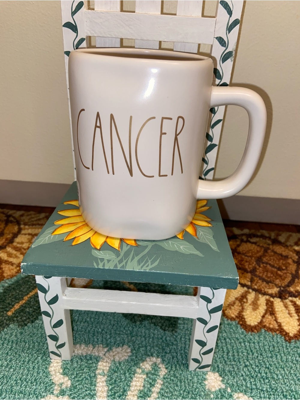 Rae Dunn Cancer Zodiac Constellation Coffee Mug Ceramic White & Gold